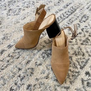 Tan Suede Mules with Strap